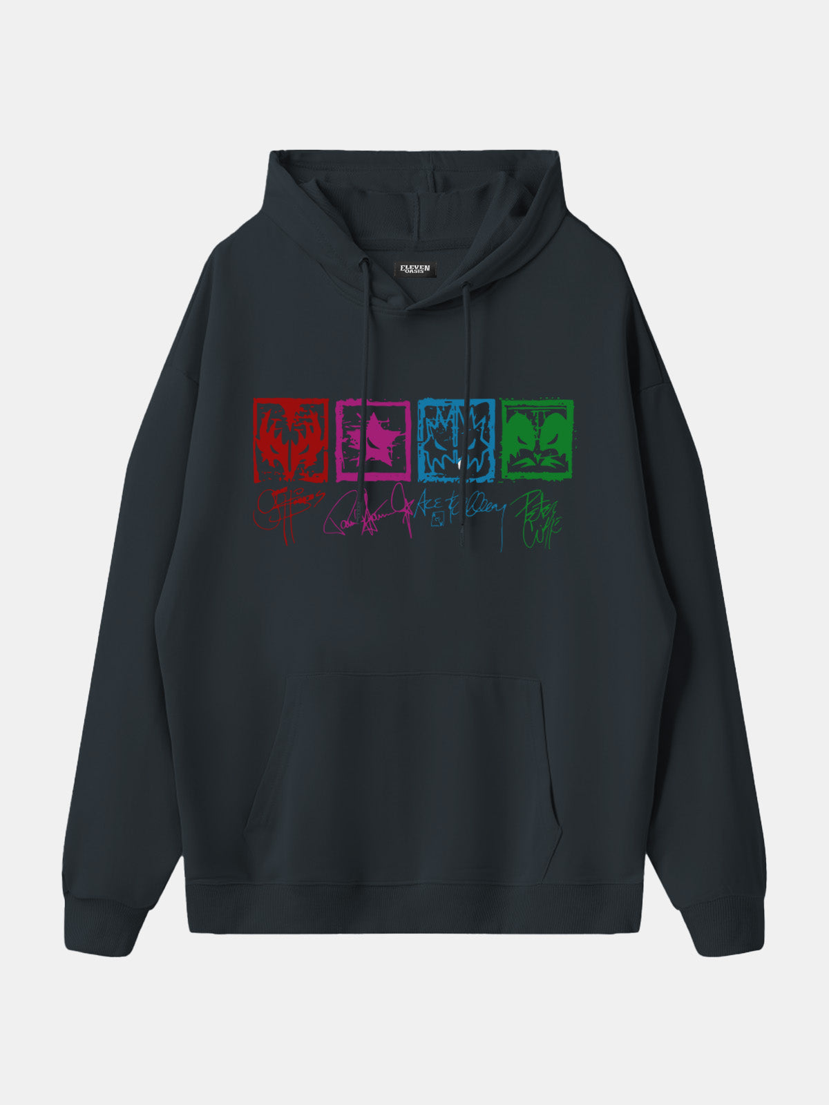 KISS Band Member Faces Vintage Graphic Hoodie Eleven Oasis
