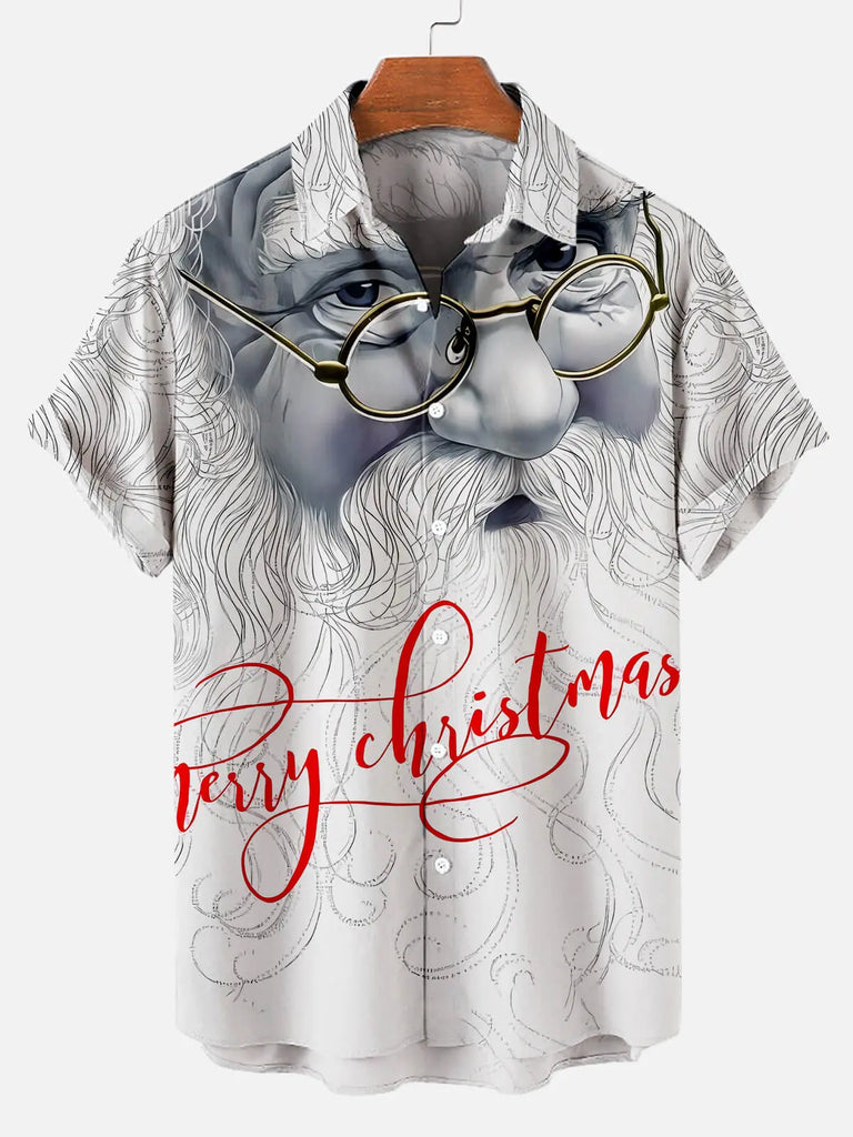 Men's short-sleeved shirt with Santa Claus illustration printMens short sleeve shirts Big and tall Mens shirts Short sleeve shirts for men Mens 4xl shirts Casual short sleeve shirts