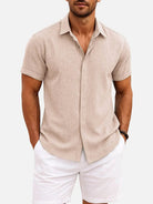 Men's Linen Cotton Blend Short Sleeve Shirt ElevenOasis
