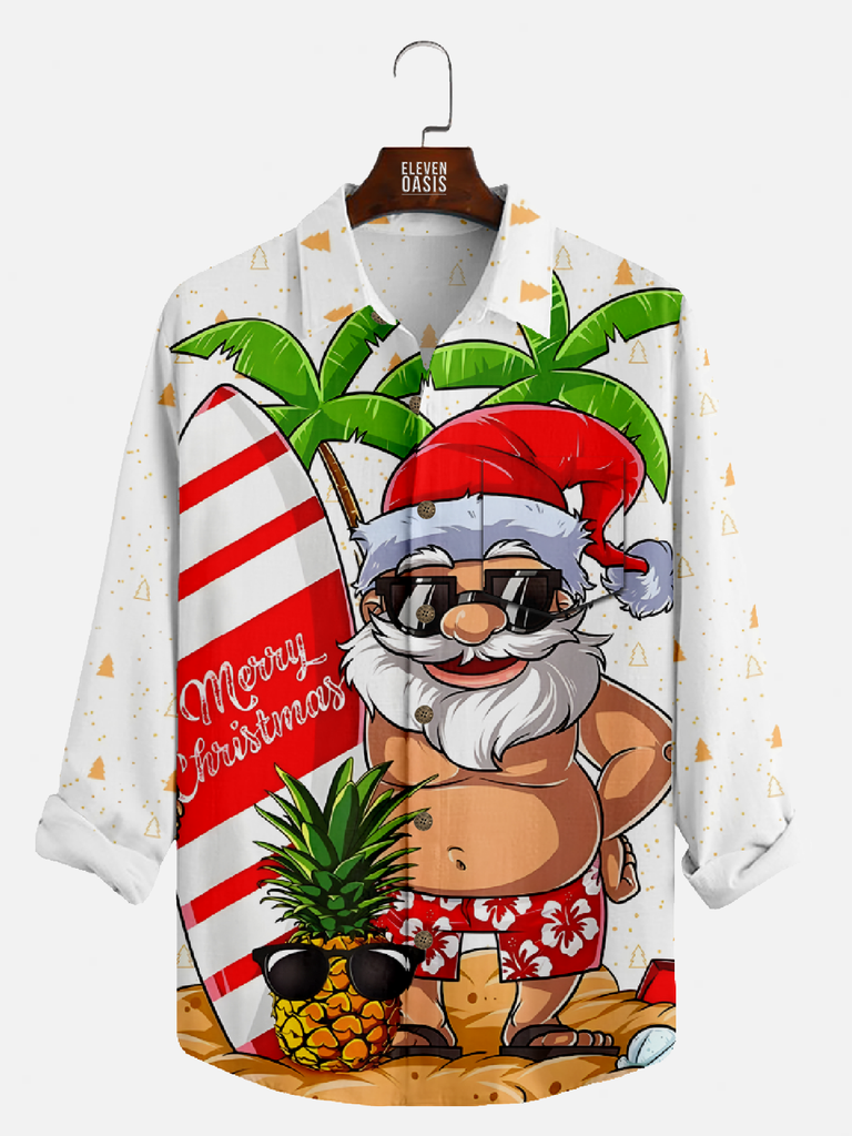 Men's Tropical Santa Pineapple Long Sleeve Shirt Eleven Oasis