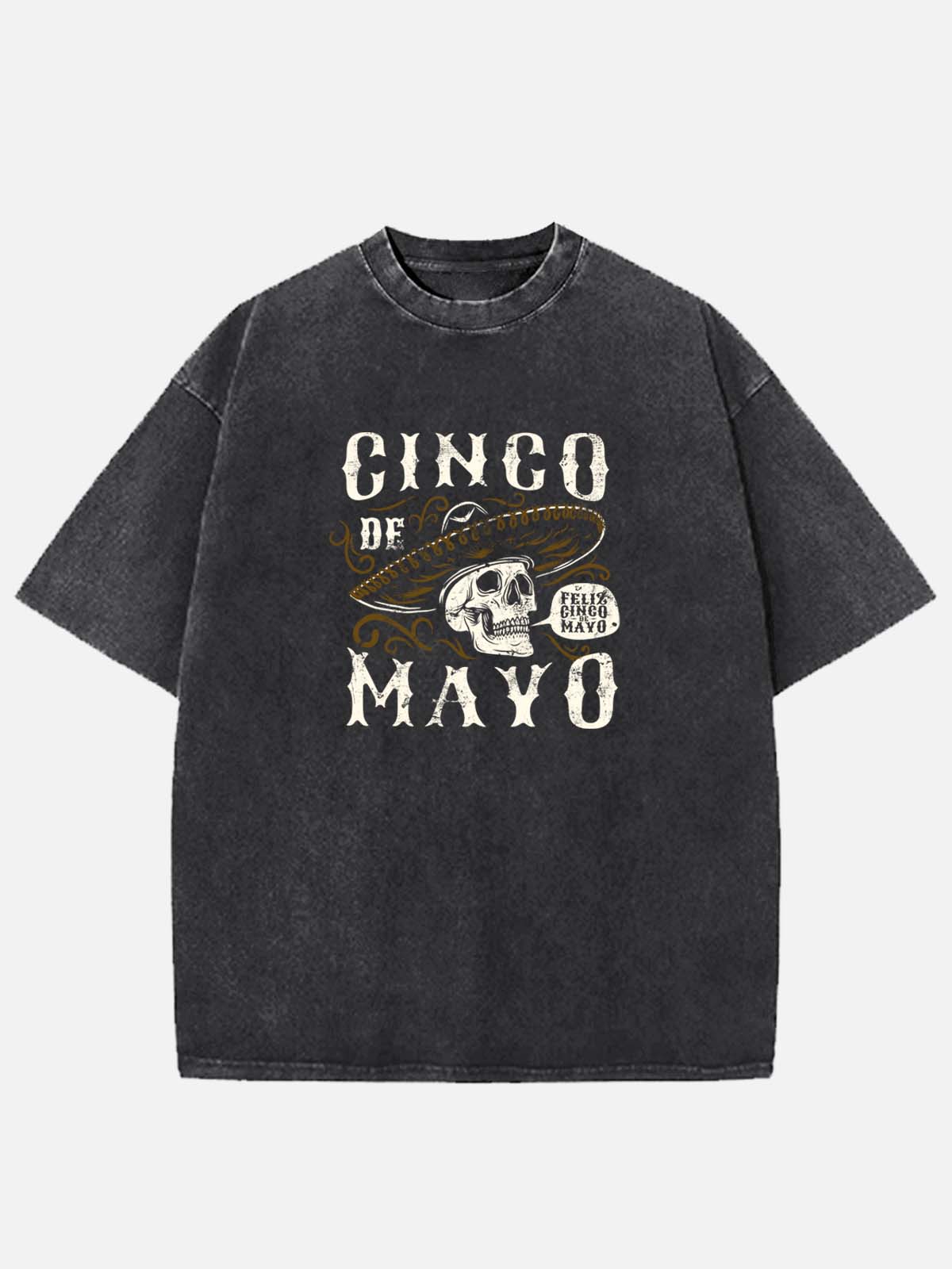 Men’s Cinco de Mayo Cotton Round Neck Short Sleeve T - Shirt Sombrero Skull  Feliz Cinco de Mayo Eleven Oasis