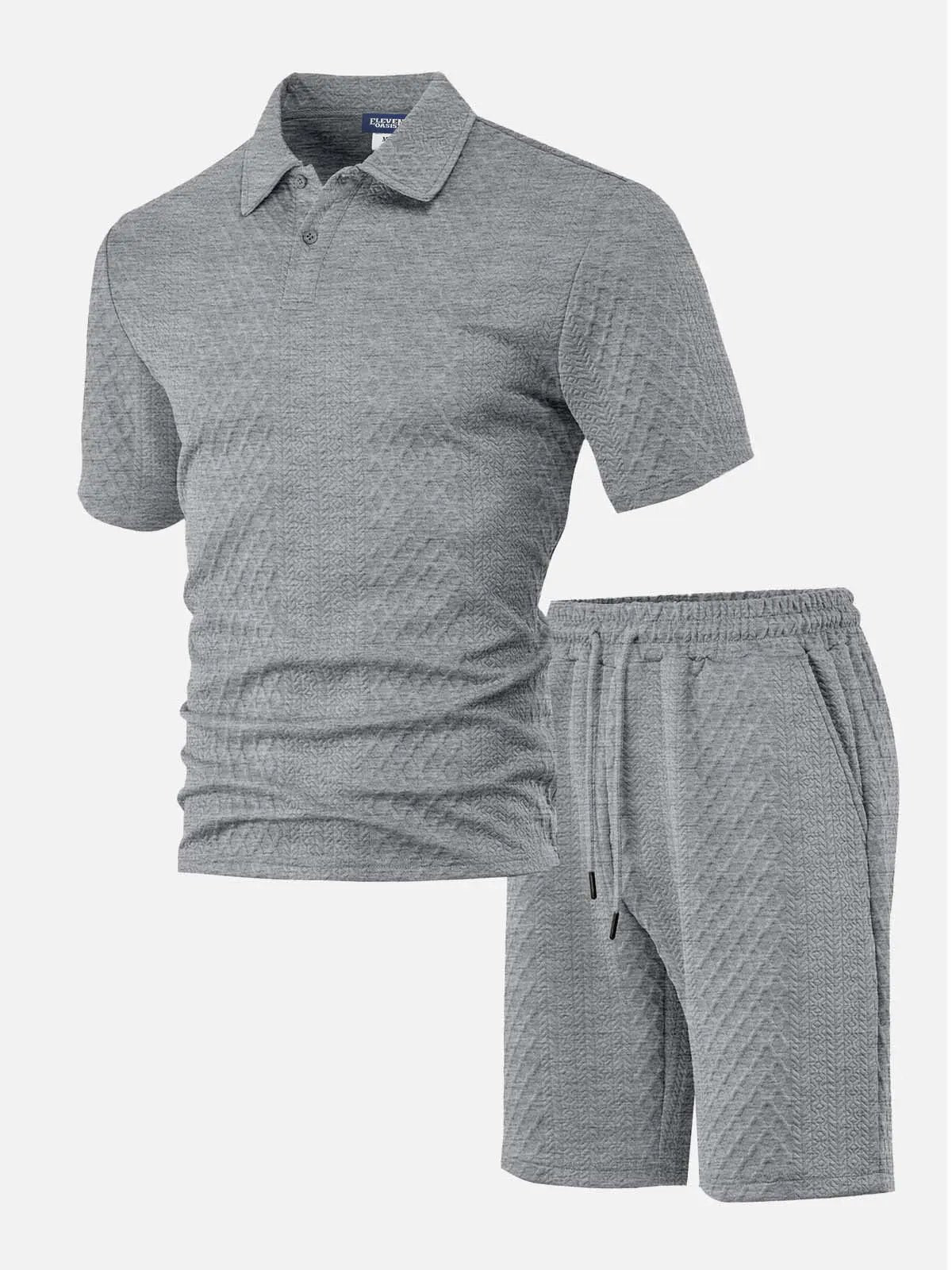 Men's Textured Jacquard Polo Short Set ElevenOasis