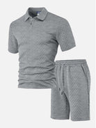Men's Textured Jacquard Polo Short Set ElevenOasis