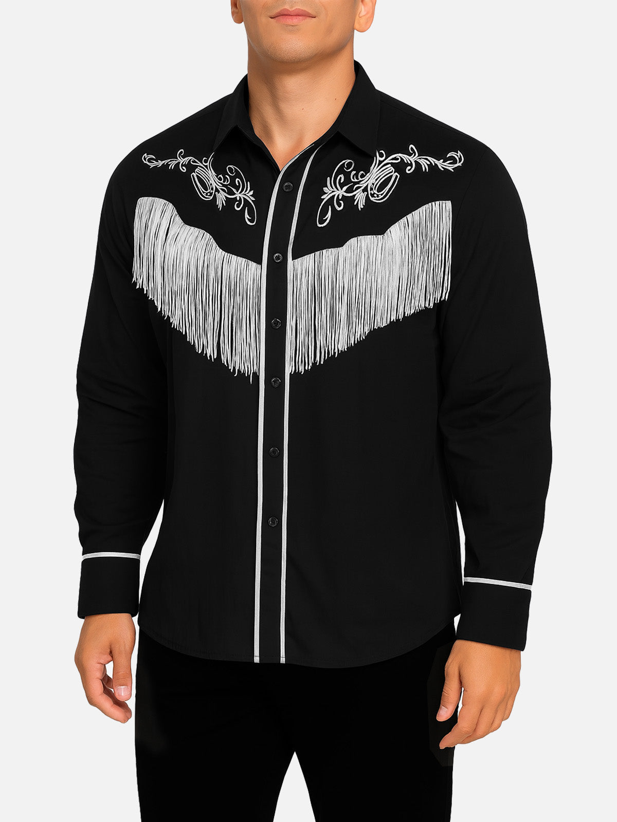 Men's Western Fringe Embroidered Long Sleeve Shirt Eleven Oasis