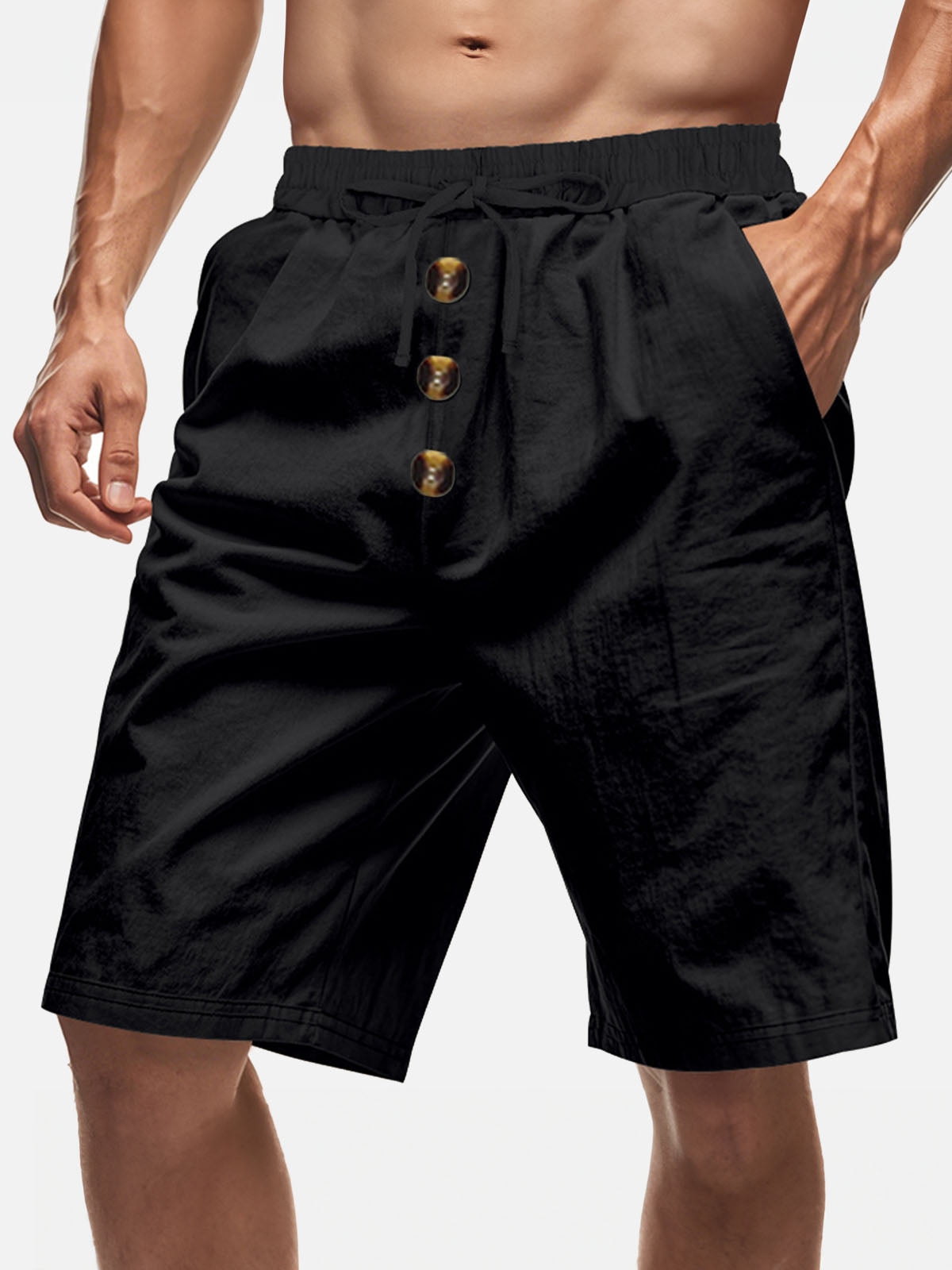 Men's Linen Blend Drawstring Button Fly Shorts Eleven Oasis