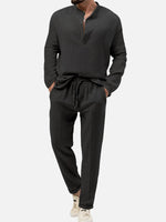 Men's Linen-Look Henley Loungewear Set ElevenOasis
