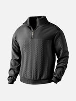 Men's Black Quarter-Zip Textured Pullover Sweatshirt Eleven Oasis