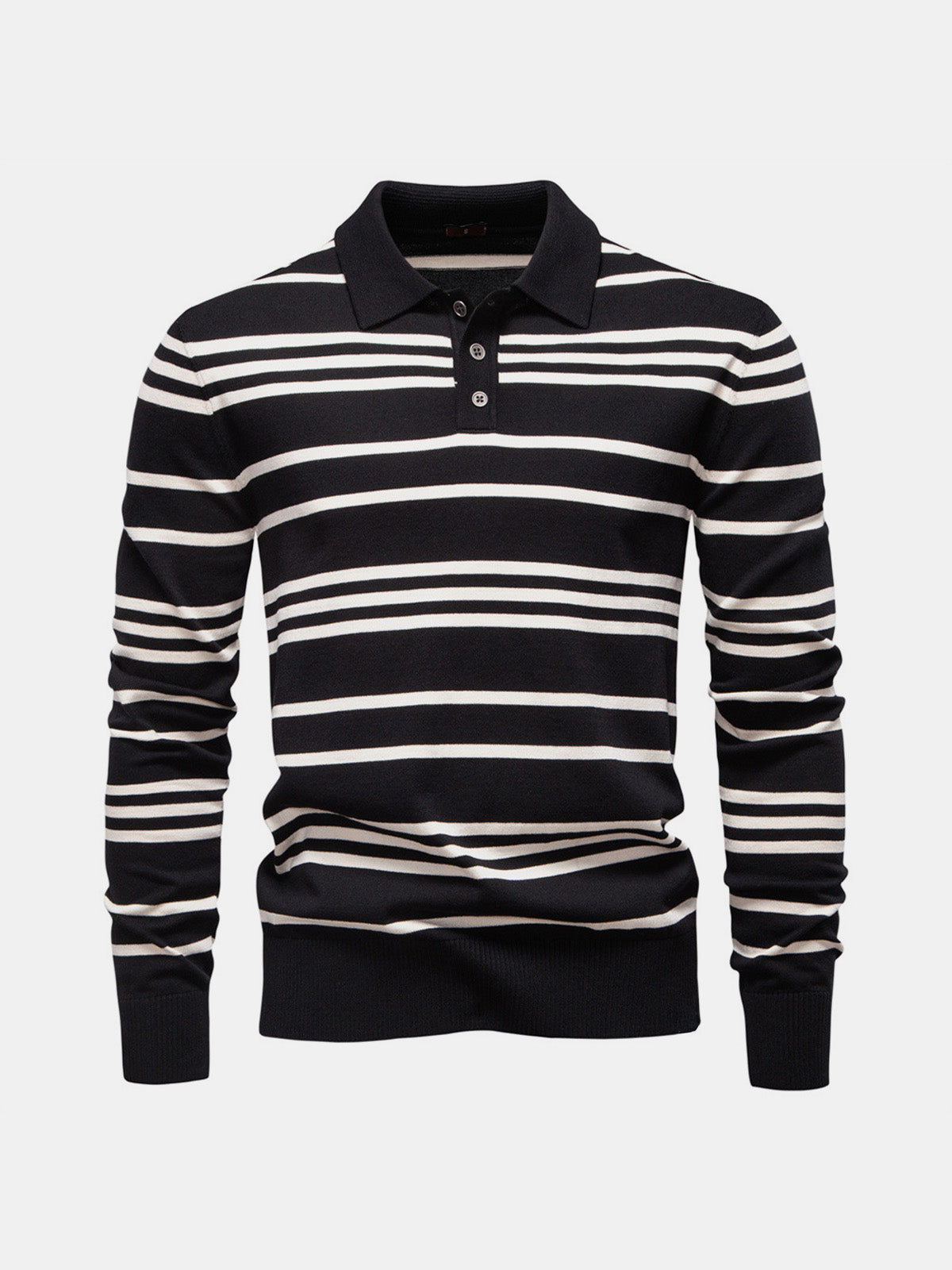 Men's Striped Knit Long Sleeve Polo Eleven Oasis