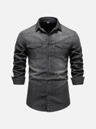 Men's Pinstripe Denim Western Long Sleeve Shirt ElevenOasis