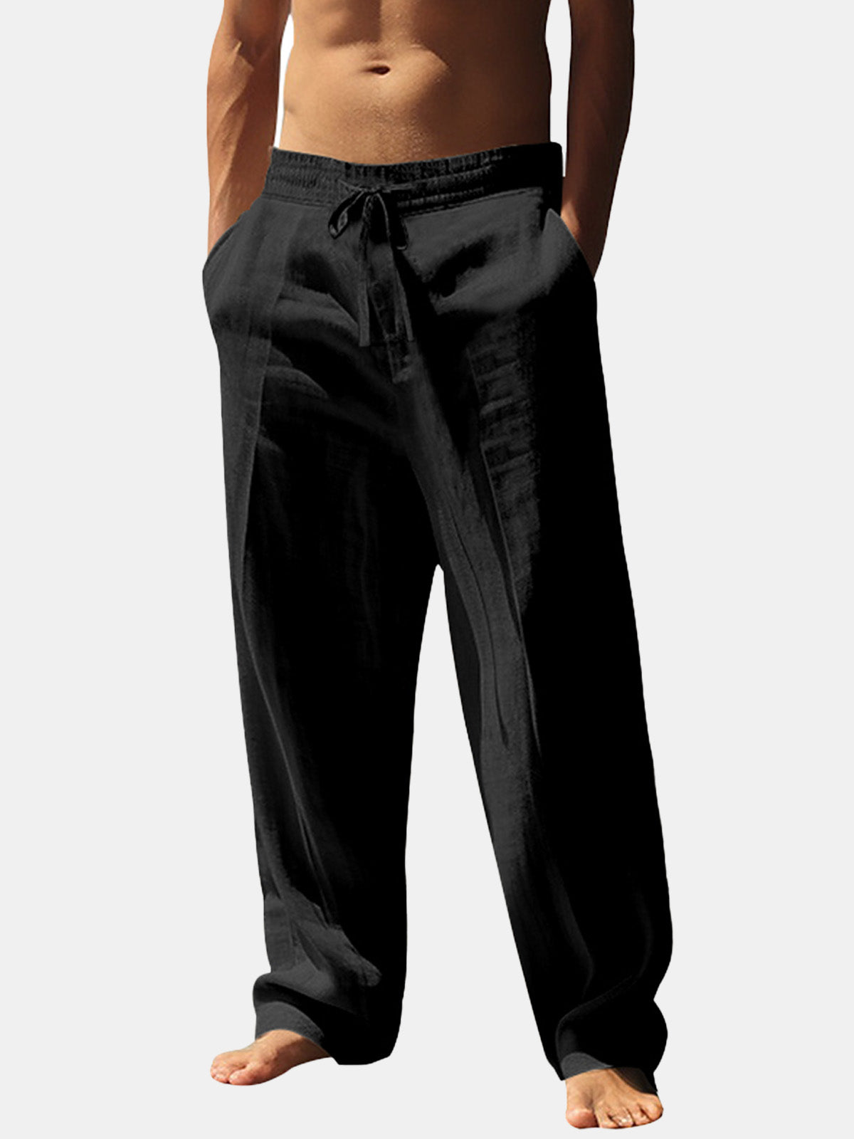 Men’s Solid Color Linen Elastic Waist Wide Leg Pants Vacation Effortless Lounge Wear Eleven Oasis