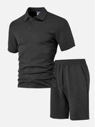 Men's Textured Jacquard Polo Short Set ElevenOasis