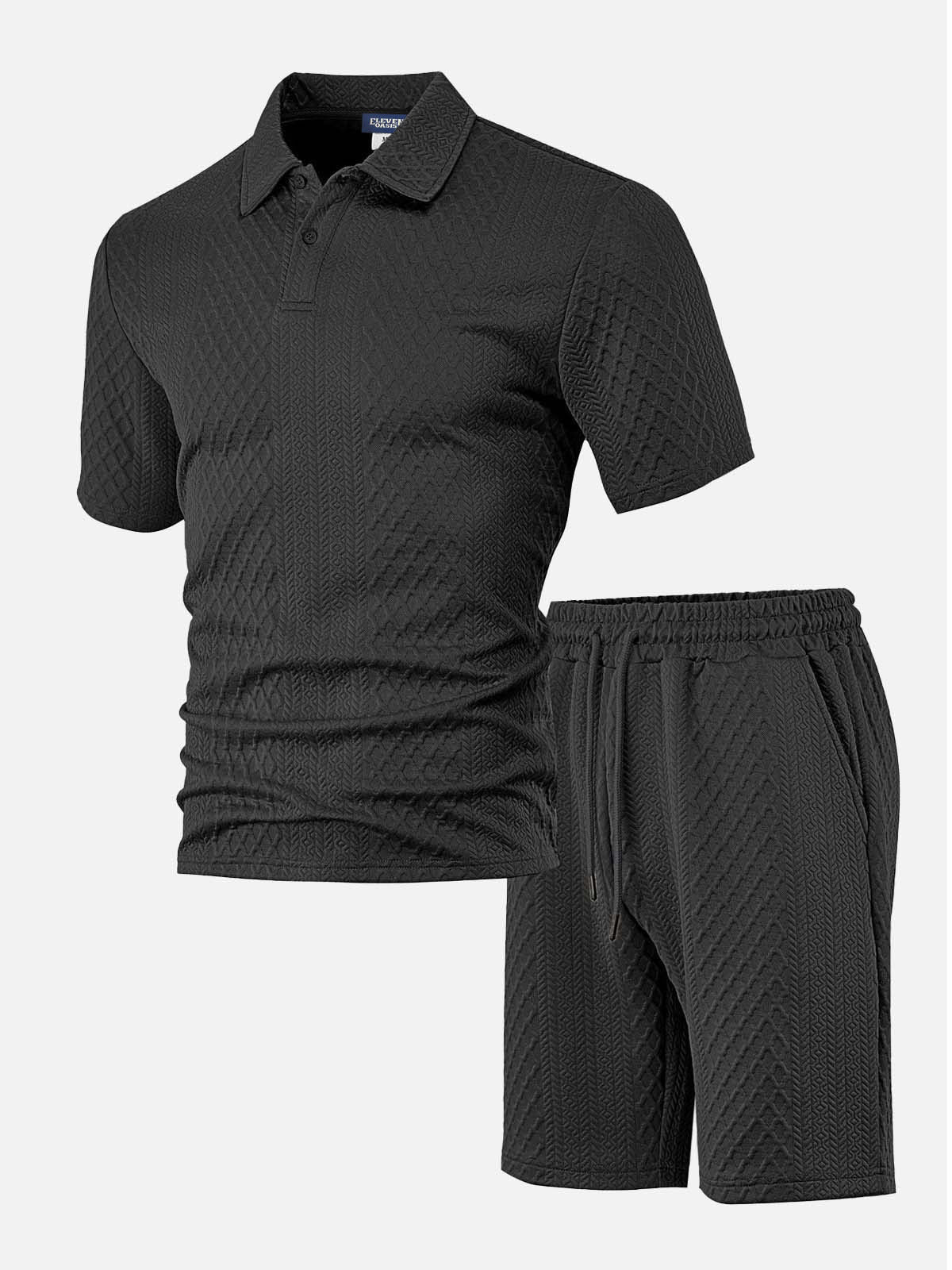 Men's Textured Jacquard Polo Short Set ElevenOasis