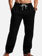 Men's Pinstripe Linen Blend Drawstring Pants ElevenOasis
