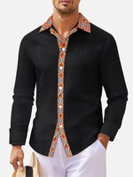 Men's Geometric Trim Linen Blend Long Sleeve Shirt Eleven Oasis