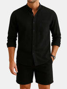 Men's Modern Band Collar Linen Short Set ElevenOasis