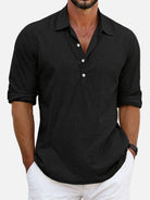 Men's Cotton Stand Collar Long Sleeve Popover Shirt ElevenOasis