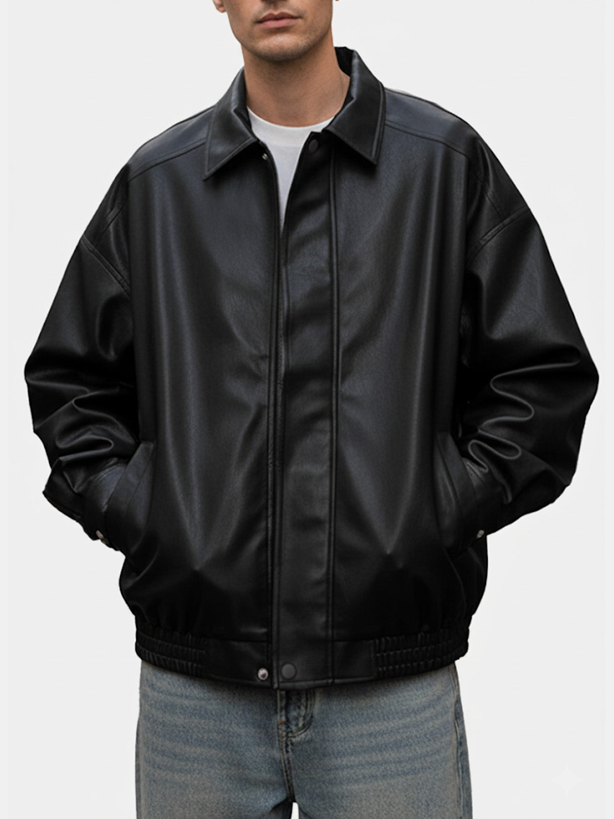 Men's Relaxed Fit Faux Leather Jacket - Main Image