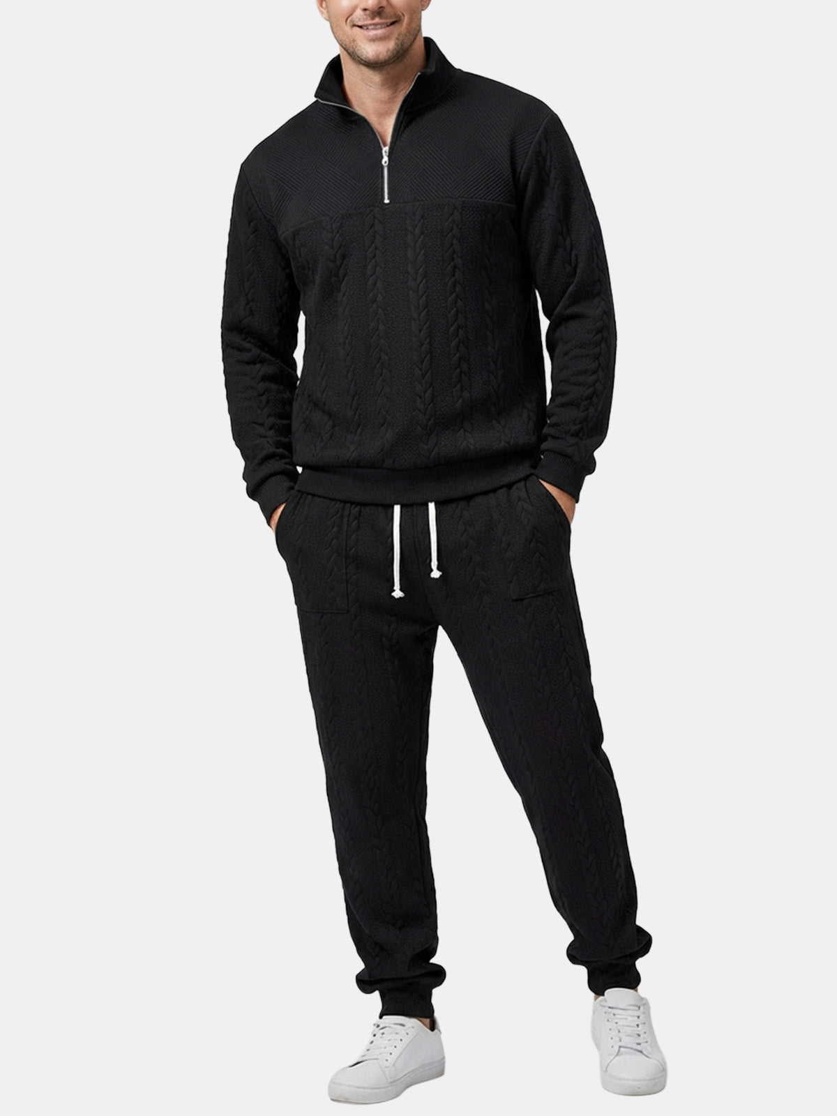 Men's Cable Knit Quarter-Zip Tracksuit Set Eleven Oasis
