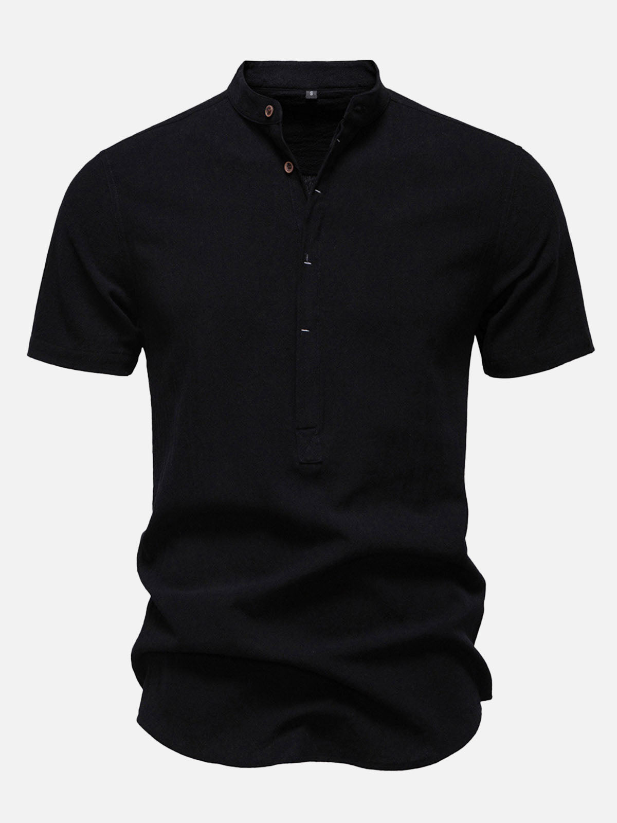 Men's Cotton Linen Band Collar Short Sleeve Shirt Eleven Oasis