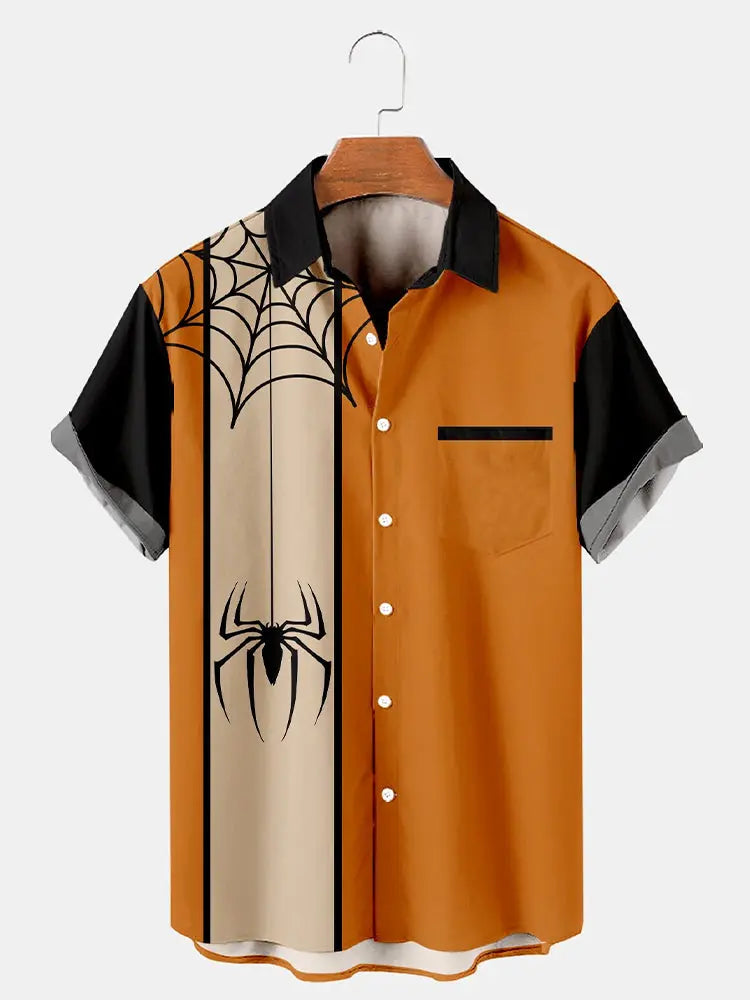 Halloween Spider Casual Loose Men's Short-Sleeved ShirtMens short sleeve shirts Big and tall Mens shirts Short sleeve shirts for men Mens 4xl shirts Casual short sleeve shirts