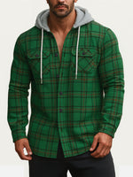 Men's Hooded Plaid Flannel Long Sleeve Shirt Jacket KOLAB