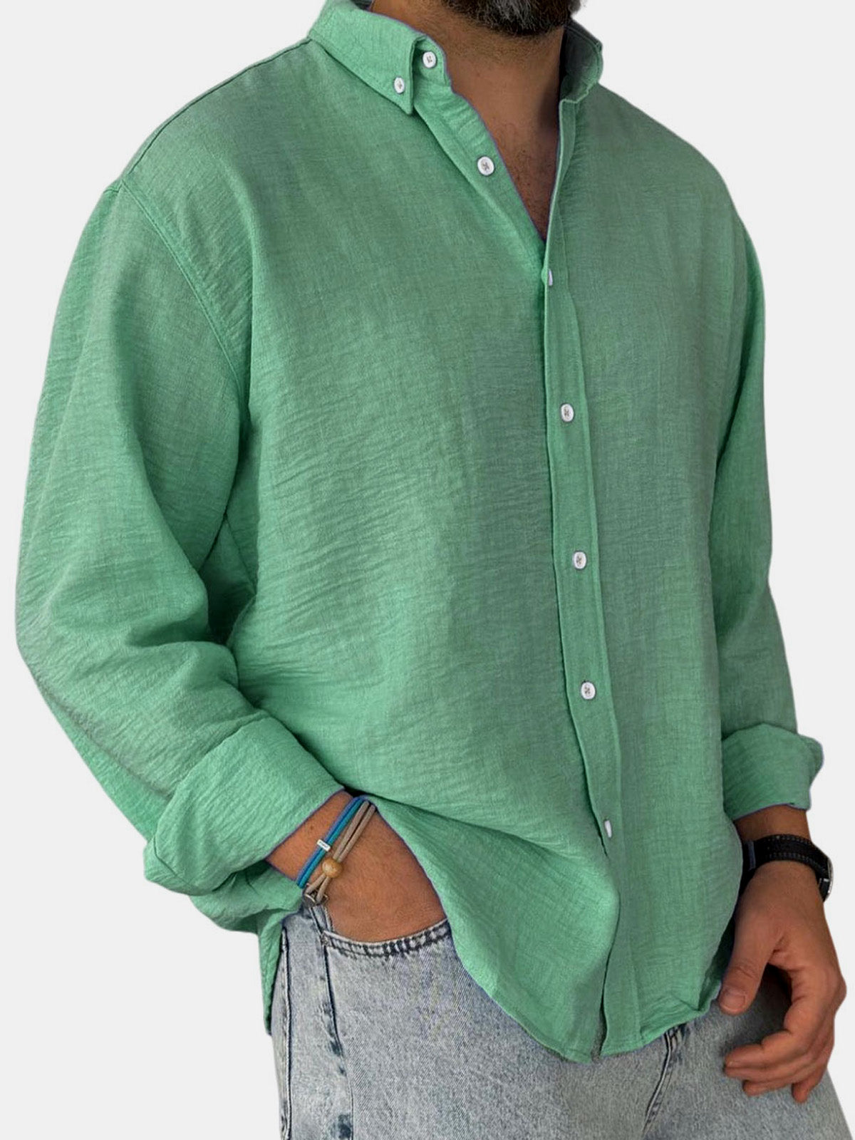 Men's 100% Cotton Button Down Long Sleeve Shirt Eleven Oasis