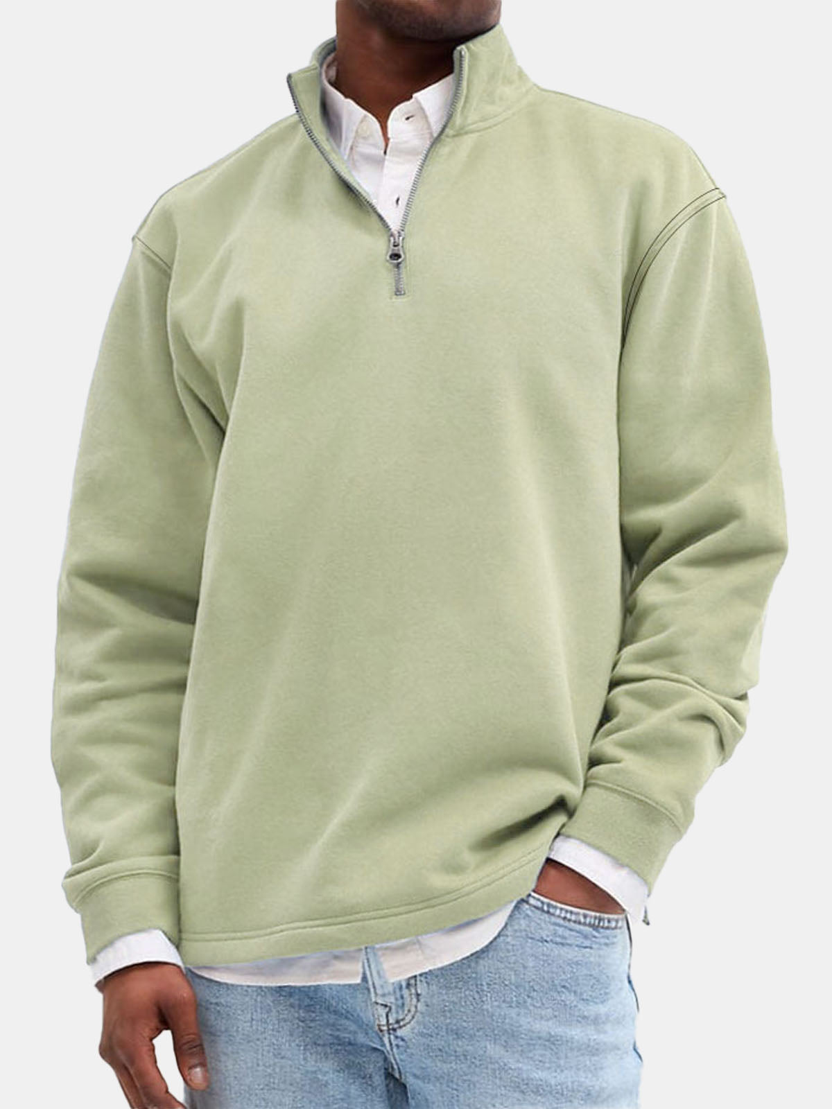 Men's Quarter-Zip Cotton Blend Sweatshirt Eleven Oasis