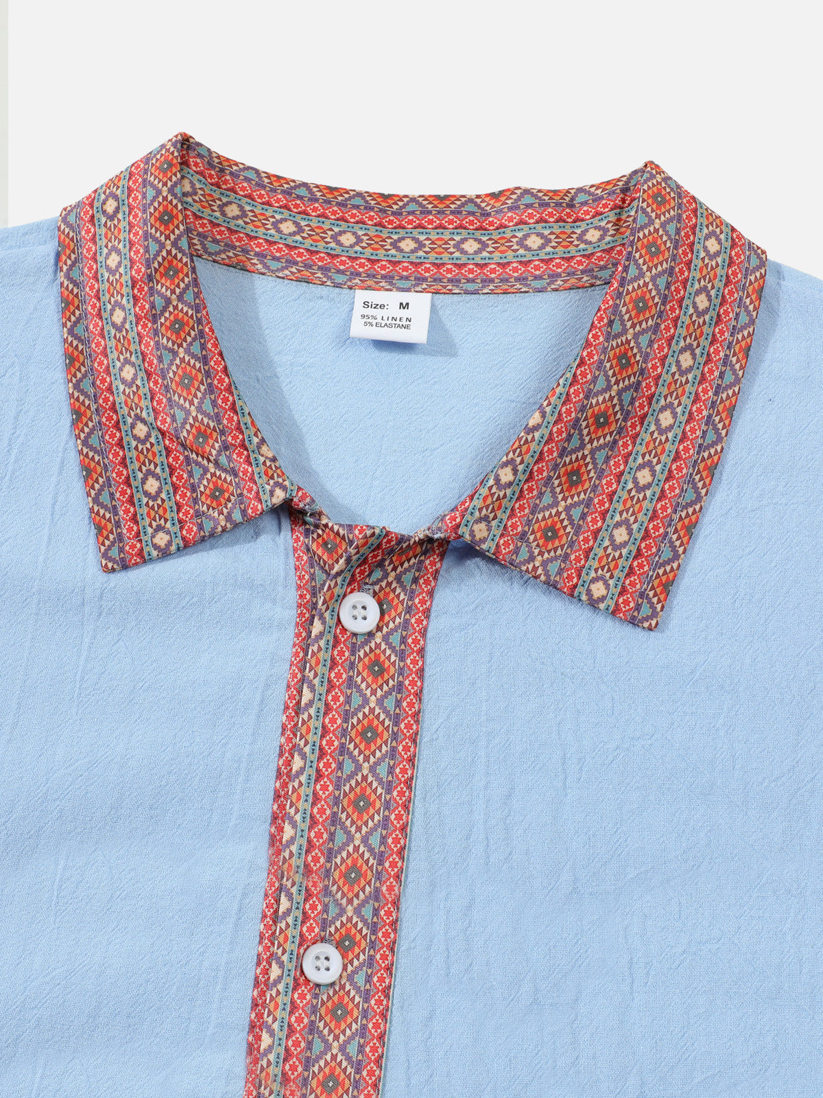 Men's Geometric Trim Linen Blend Long Sleeve Shirt Eleven Oasis