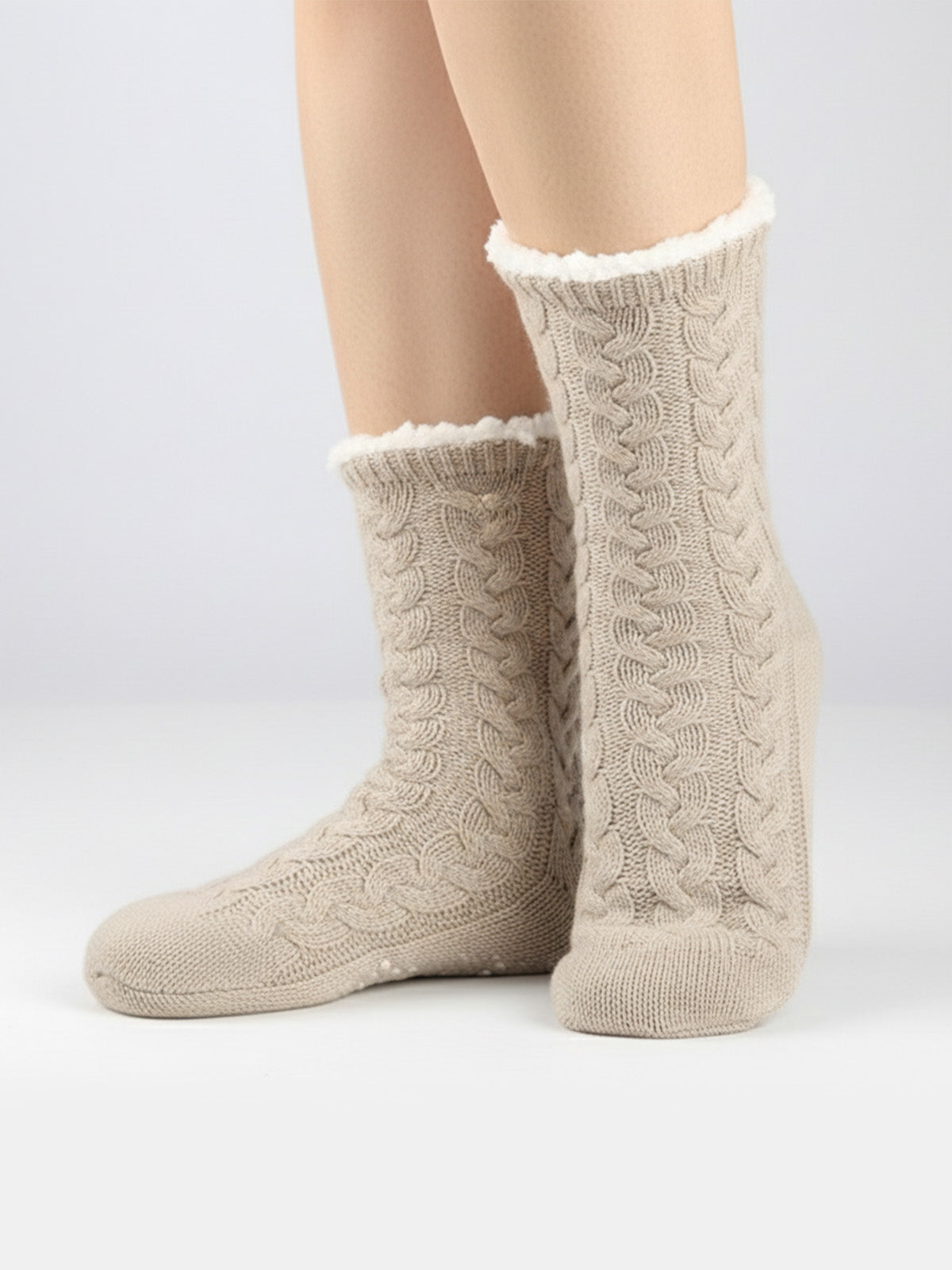 Cable Knit Sherpa-Lined Slipper Socks Eleven Oasis