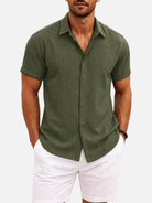 Men's Linen Cotton Blend Short Sleeve Shirt ElevenOasis