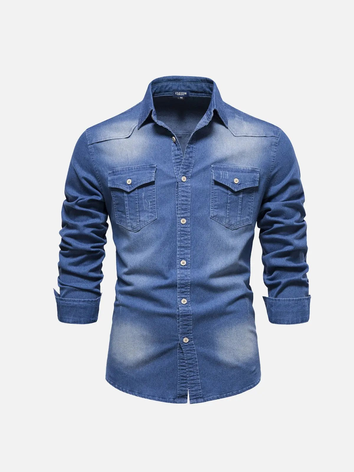 Men's Classic Denim Western Long Sleeve Shirt ElevenOasis