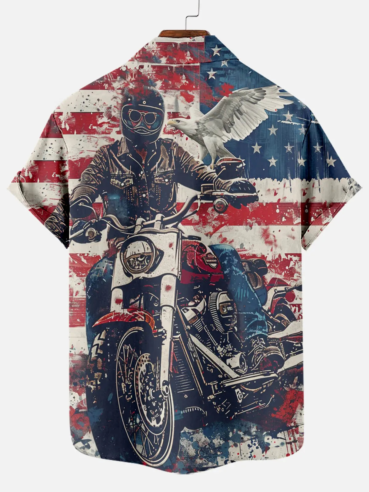 Men's American Flag Motorcycle Print Short Sleeve ShirtMens short sleeve shirts Big and tall Mens shirts Short sleeve shirts for men Mens 4xl shirts Casual short sleeve shirts