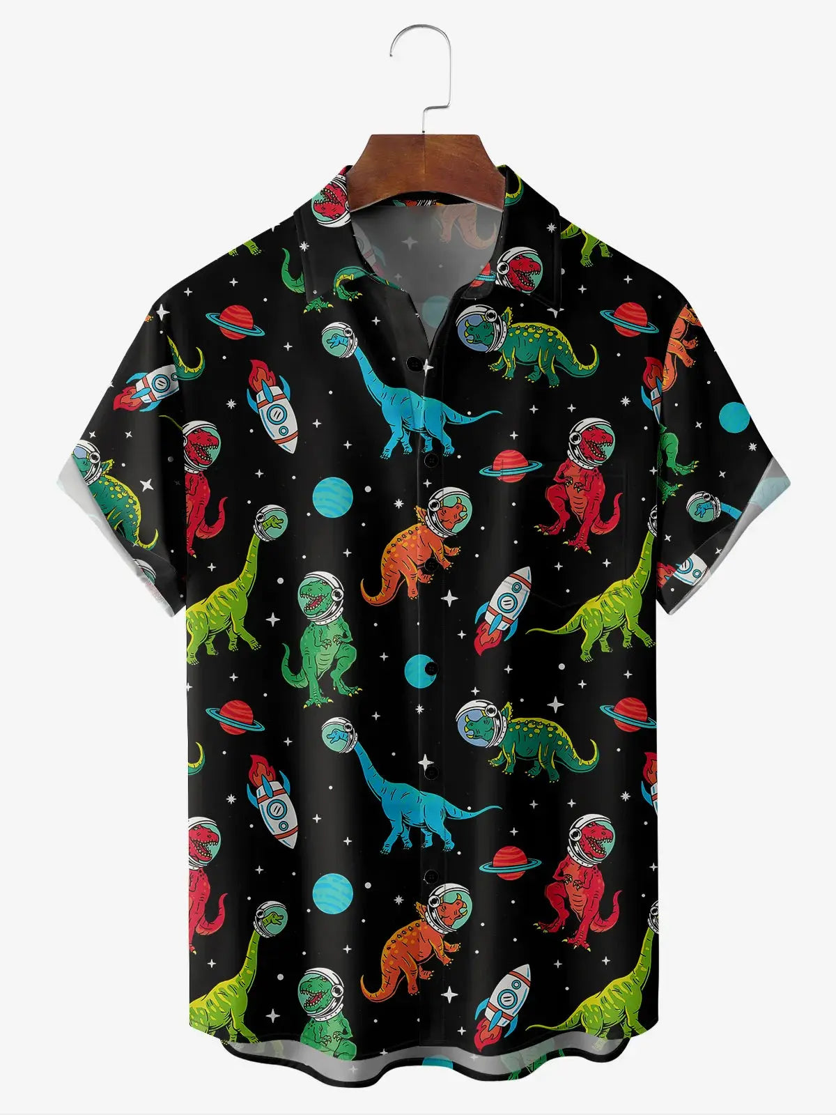 Men's Space Dinosaurs Short Sleeve Casual ShirtMens short sleeve shirts Big and tall Mens shirts Short sleeve shirts for men Mens 4xl shirts Casual short sleeve shirts