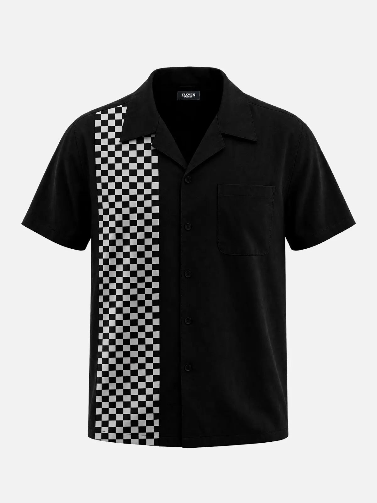 Men's Checkerboard Panel Bowling Short Sleeve Shirt Eleven Oasis