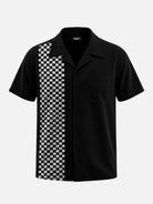Men's Checkerboard Panel Bowling Short Sleeve Shirt Eleven Oasis