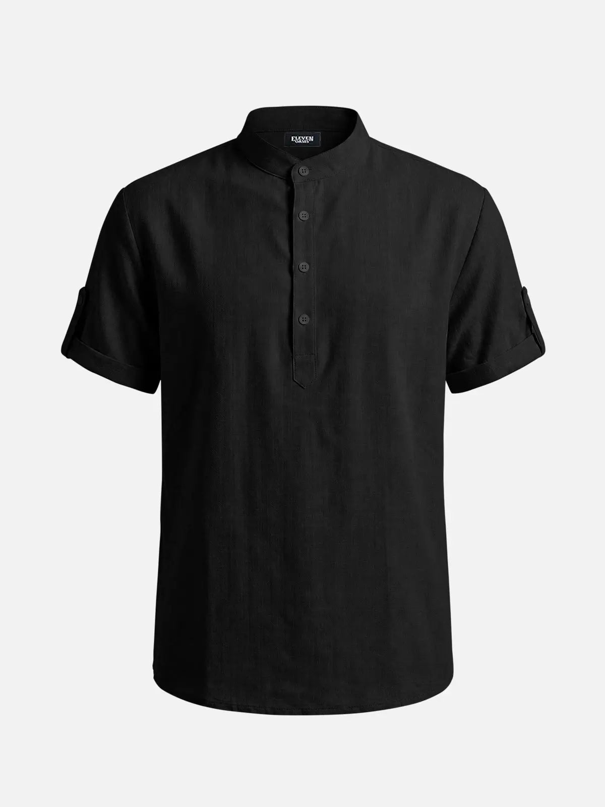 Men's Linen-Look Mandarin Collar Short Sleeve Shirt Eleven Oasis