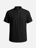 Men's Linen-Look Mandarin Collar Short Sleeve Shirt Eleven Oasis