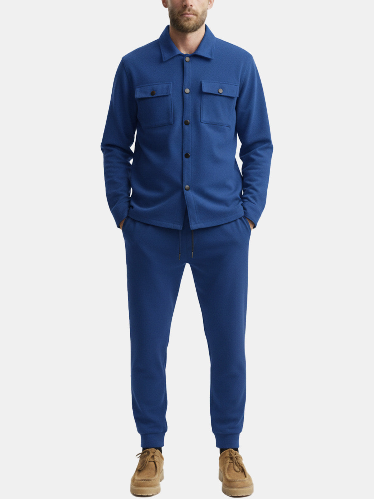 Men's Faux Suede Button-Up Two-Piece Set ElevenOasis