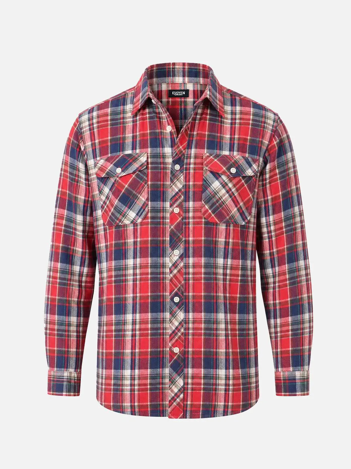 Men's Brushed Plaid Double Pocket Long Sleeve Flannel Shirt Eleven Oasis