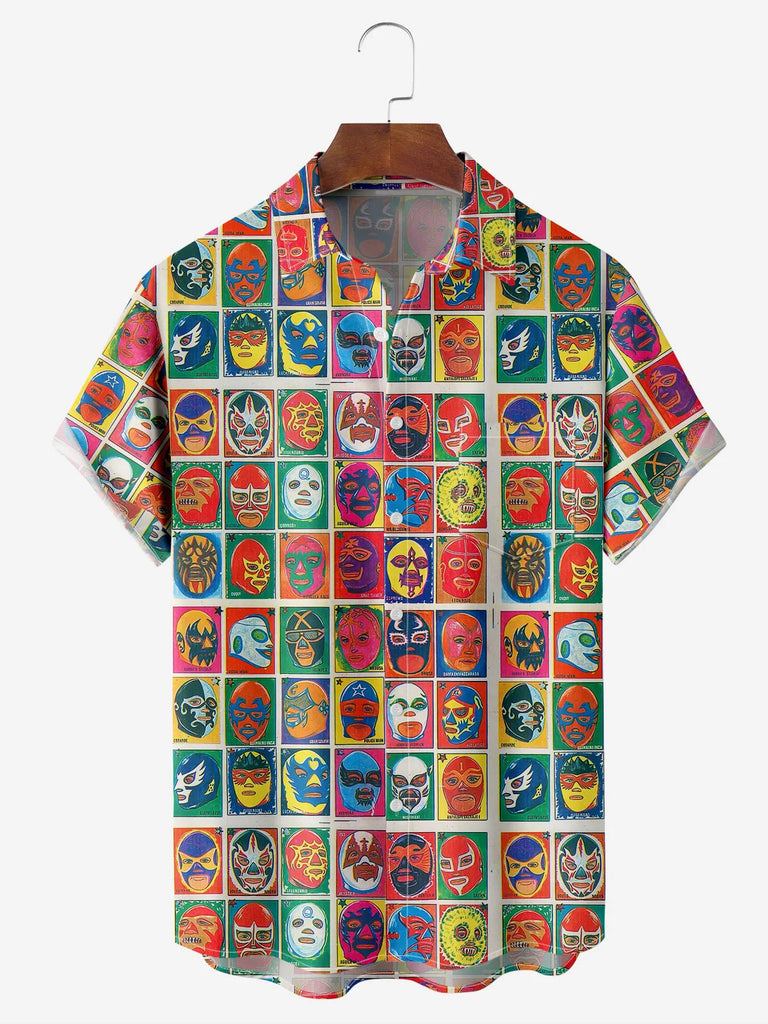 Men's Mexican Lucha Libre Wrestling Masks Short Sleeve Casual ShirtMens short sleeve shirts Big and tall Mens shirts Short sleeve shirts for men Mens 4xl shirts Casual short sleeve shirts