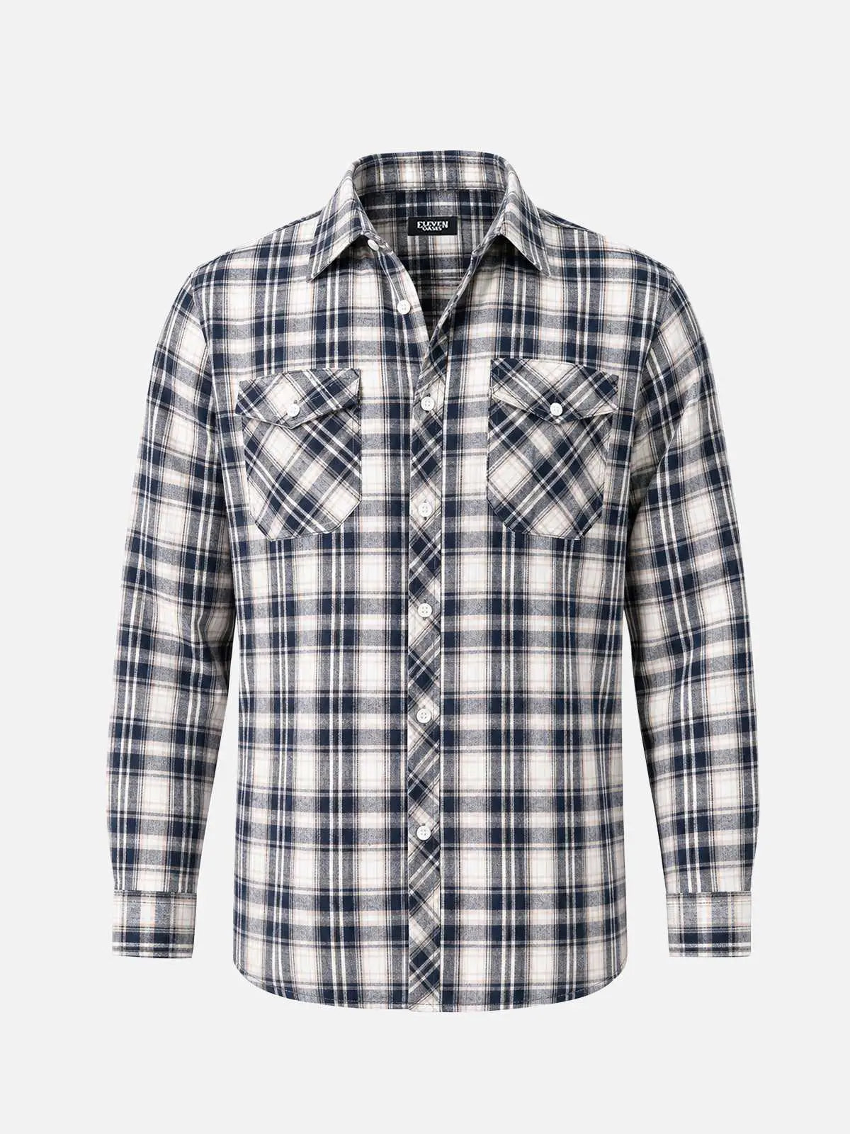 Men's Brushed Plaid Double Pocket Long Sleeve Flannel Shirt Eleven Oasis