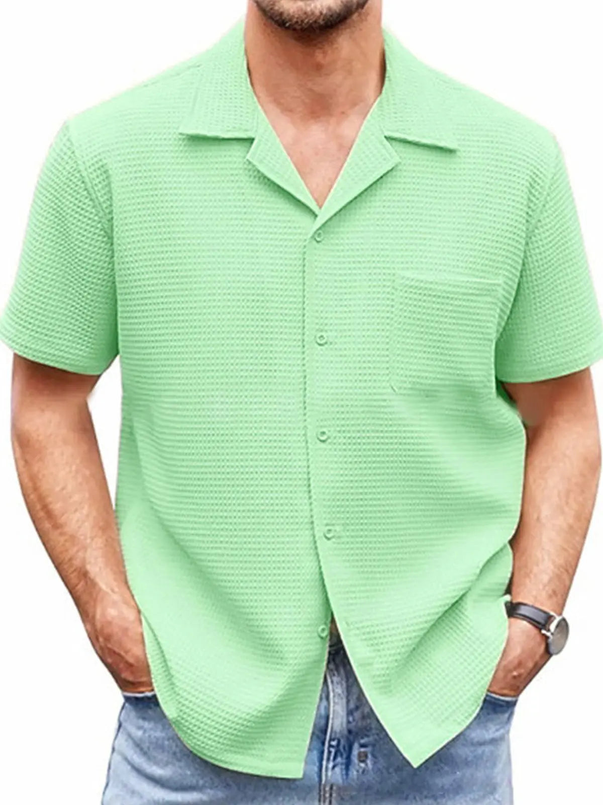 Men's Solid Waffle Short Sleeve Shirt ElevenOasis