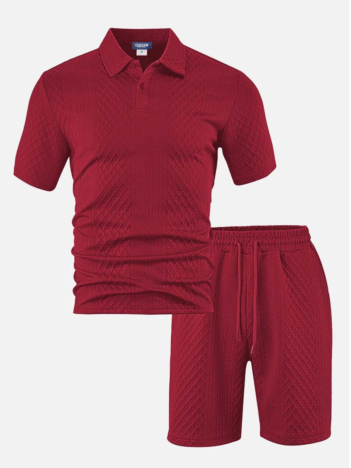 Men's Textured Jacquard Polo Short Set ElevenOasis