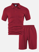 Men's Textured Jacquard Polo Short Set ElevenOasis