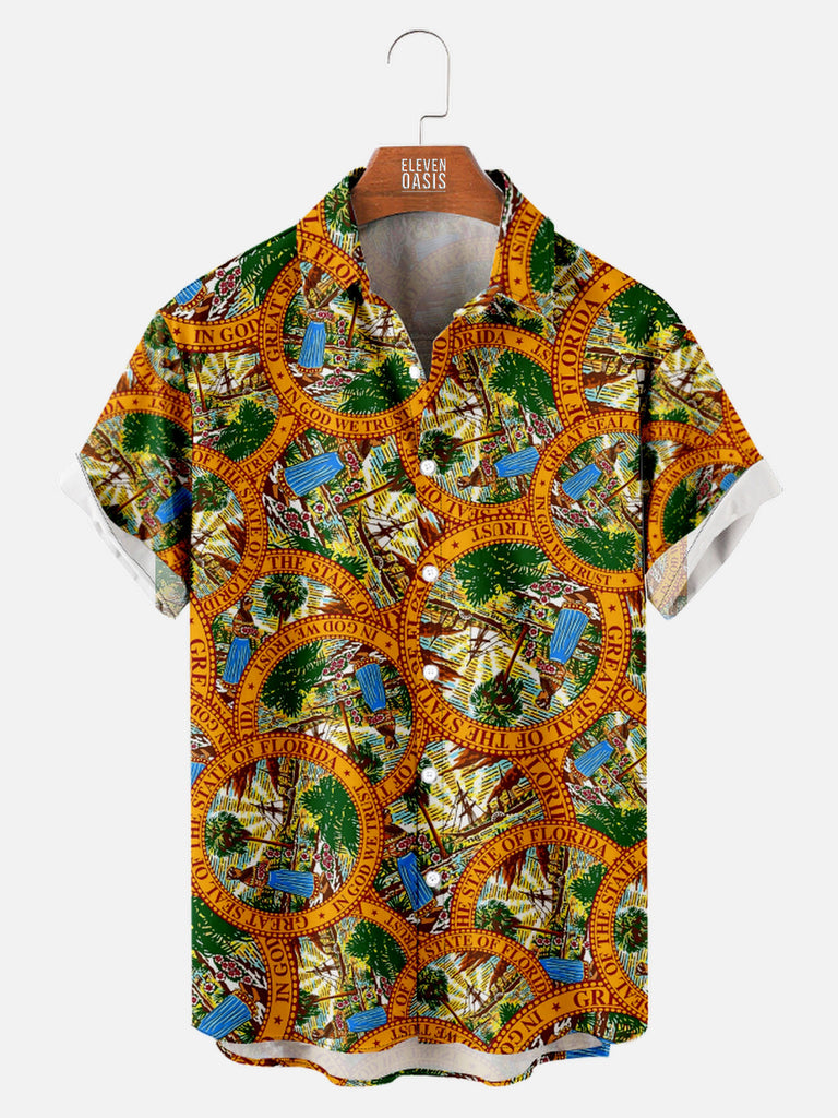 Men's Florida State Emblem Short Sleeve ShirtMens short sleeve shirts Big and tall Mens shirts Short sleeve shirts for men Mens 4xl shirts Casual short sleeve shirts