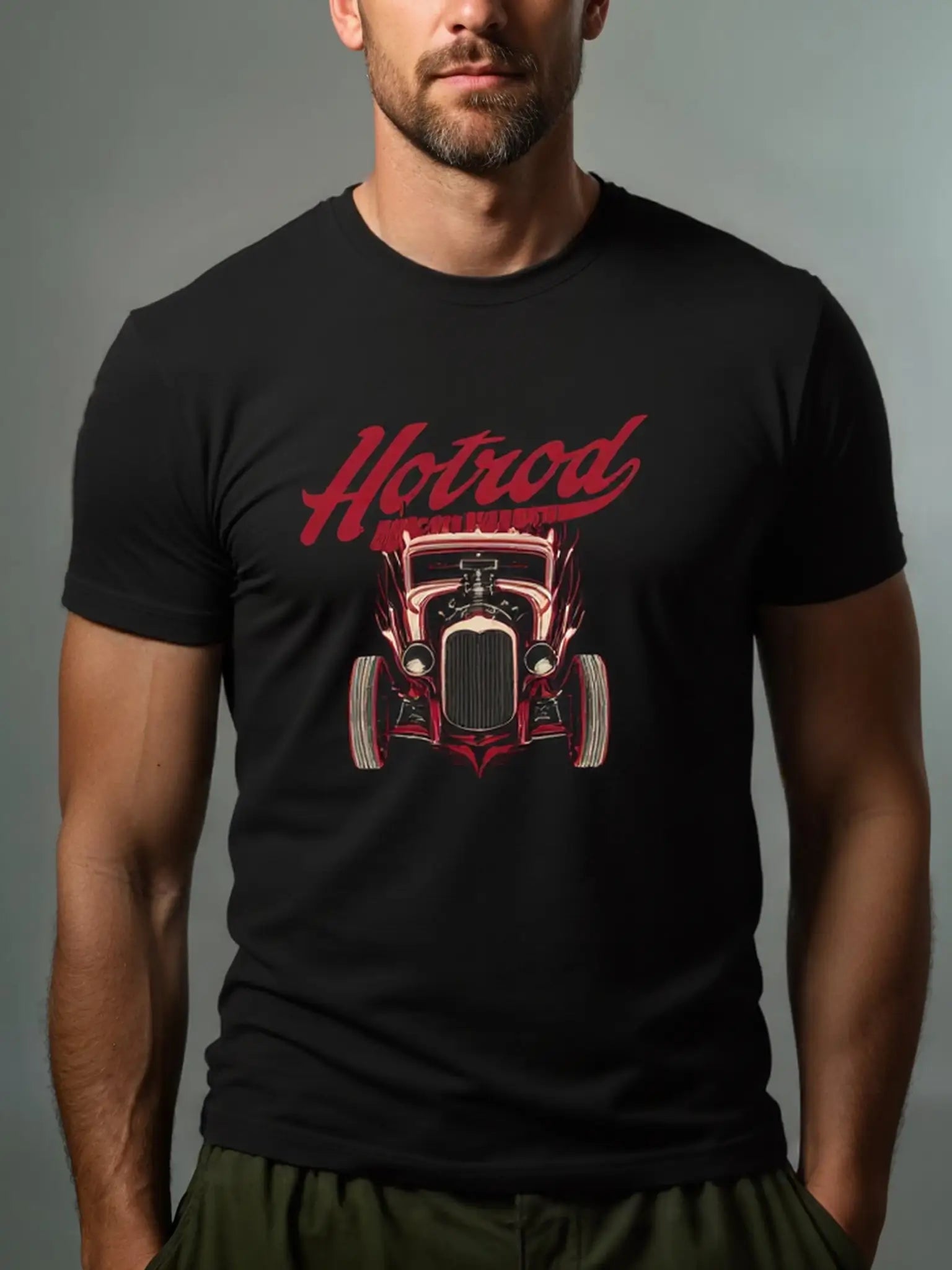 Men's Hot Rod Basic Cotton Round Neck Short Sleeve T-Shirt Classic Muscle Car Inspired Design Eleven Oasis