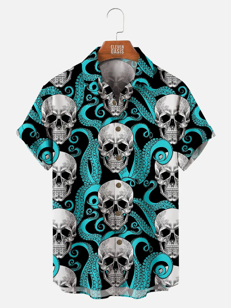 Cthulhu Octopus Skull Pattern Men's Short Sleeve TopsMens short sleeve shirts Big and tall Mens shirts Short sleeve shirts for men Mens 4xl shirts Casual short sleeve shirts