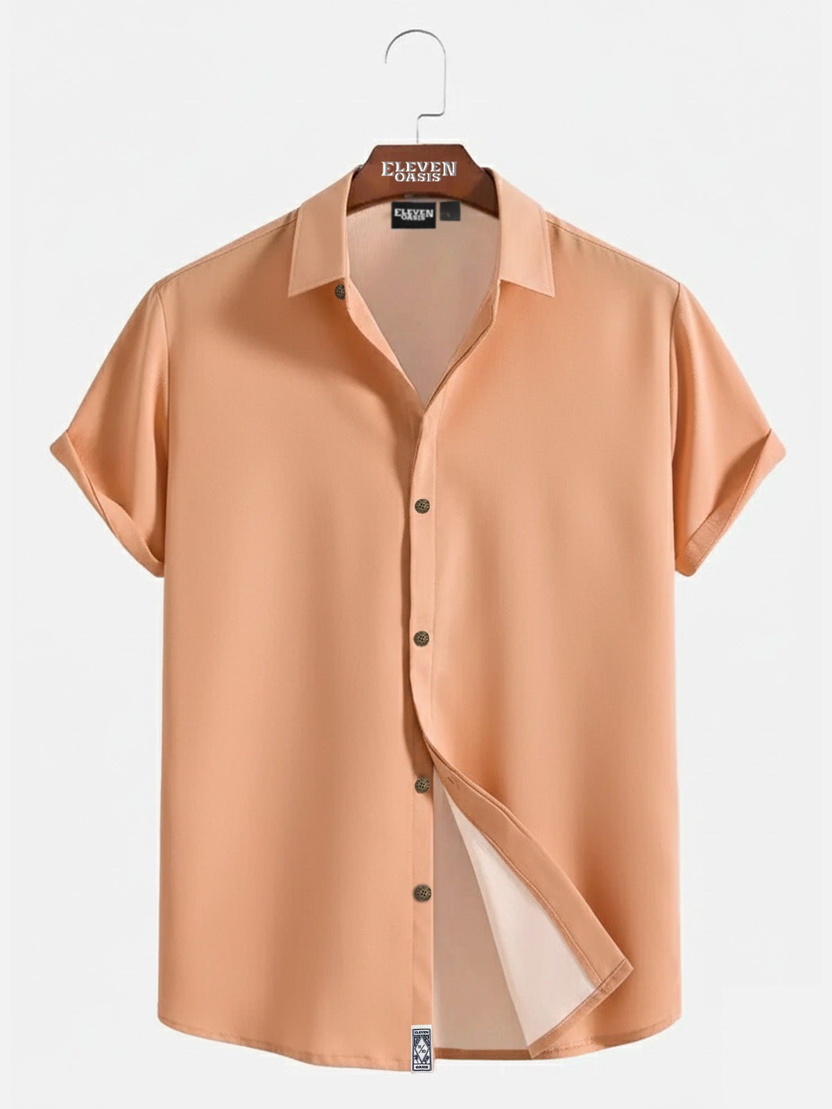 Men's Casual Linen-Feel Loose Printed Solid Color Button Short Sleeve Shirt ElevenOasis