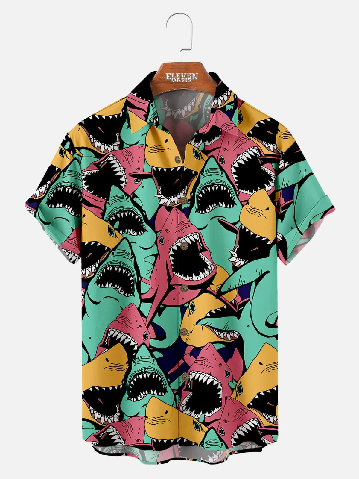 Hawaiian Deep Sea Shark Pattern Men's Short Sleeve Top ElevenOasis