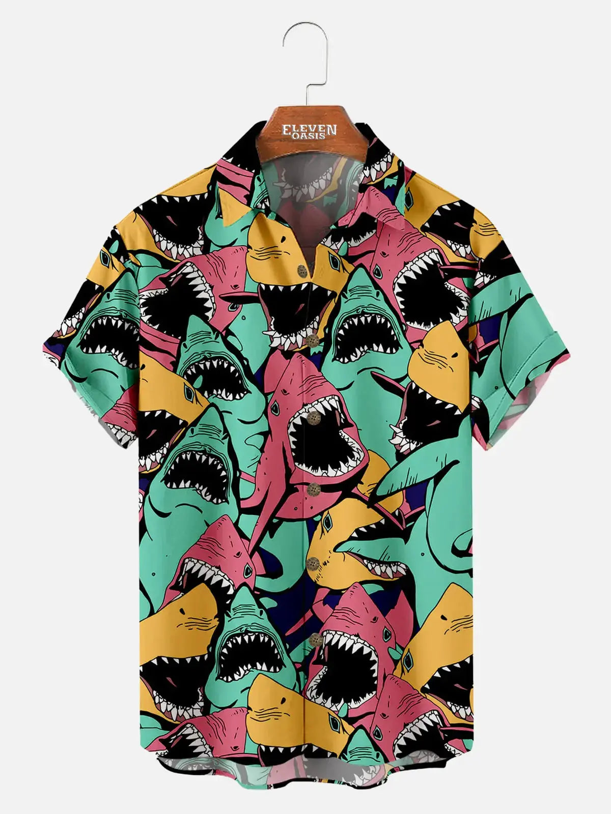 Hawaiian Deep Sea Shark Pattern Men's Short Sleeve Top ElevenOasis